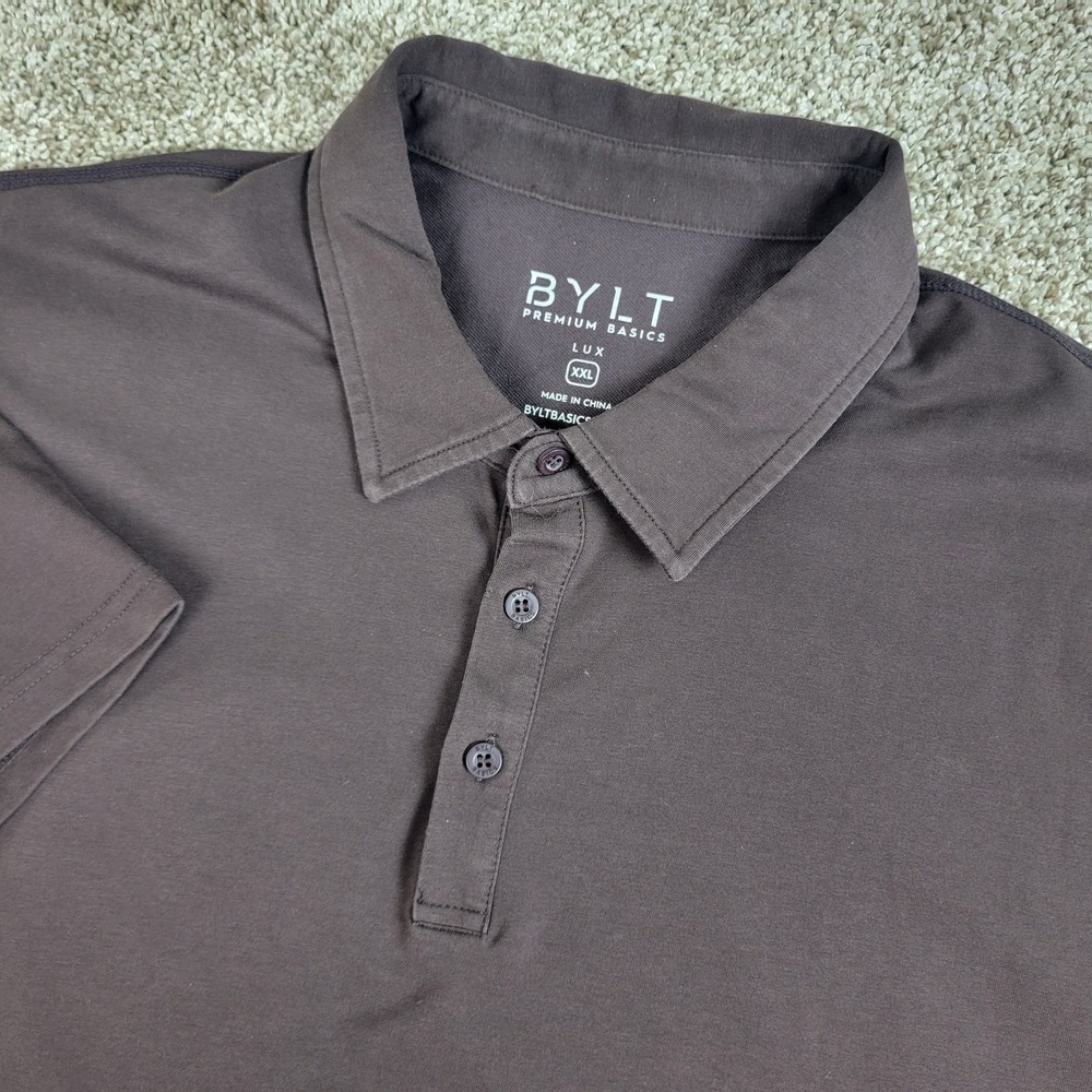 BYLT Premium Basics Mens 2XL Solid Brown Performance Stretch Polo Short Sleeve